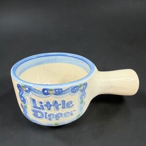 MA Hadley Pottery Little Dipper Stoneware Bowl with Handle Blue White Empty VTG